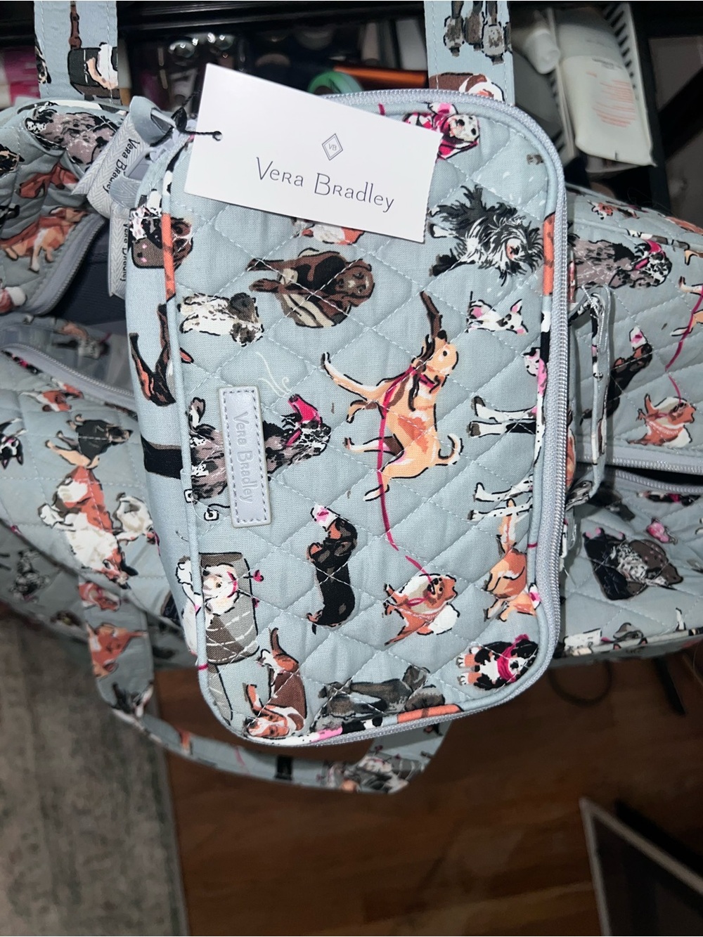 Vera Bradley Gray Quilted Dog Print Travel Tote - Picture 5 of 9